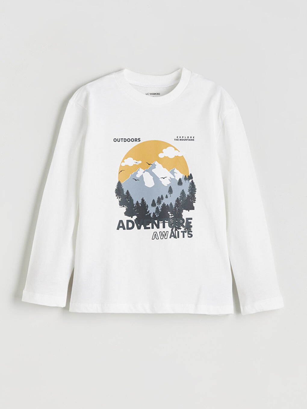 Ekru Bisiklet Yaka Baskılı Erkek Çocuk Tişört