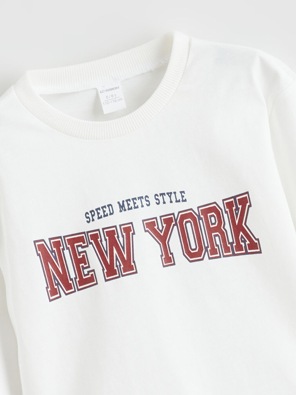 Ekru Bisiklet Yaka New York Baskılı Erkek Çocuk Tişört-2