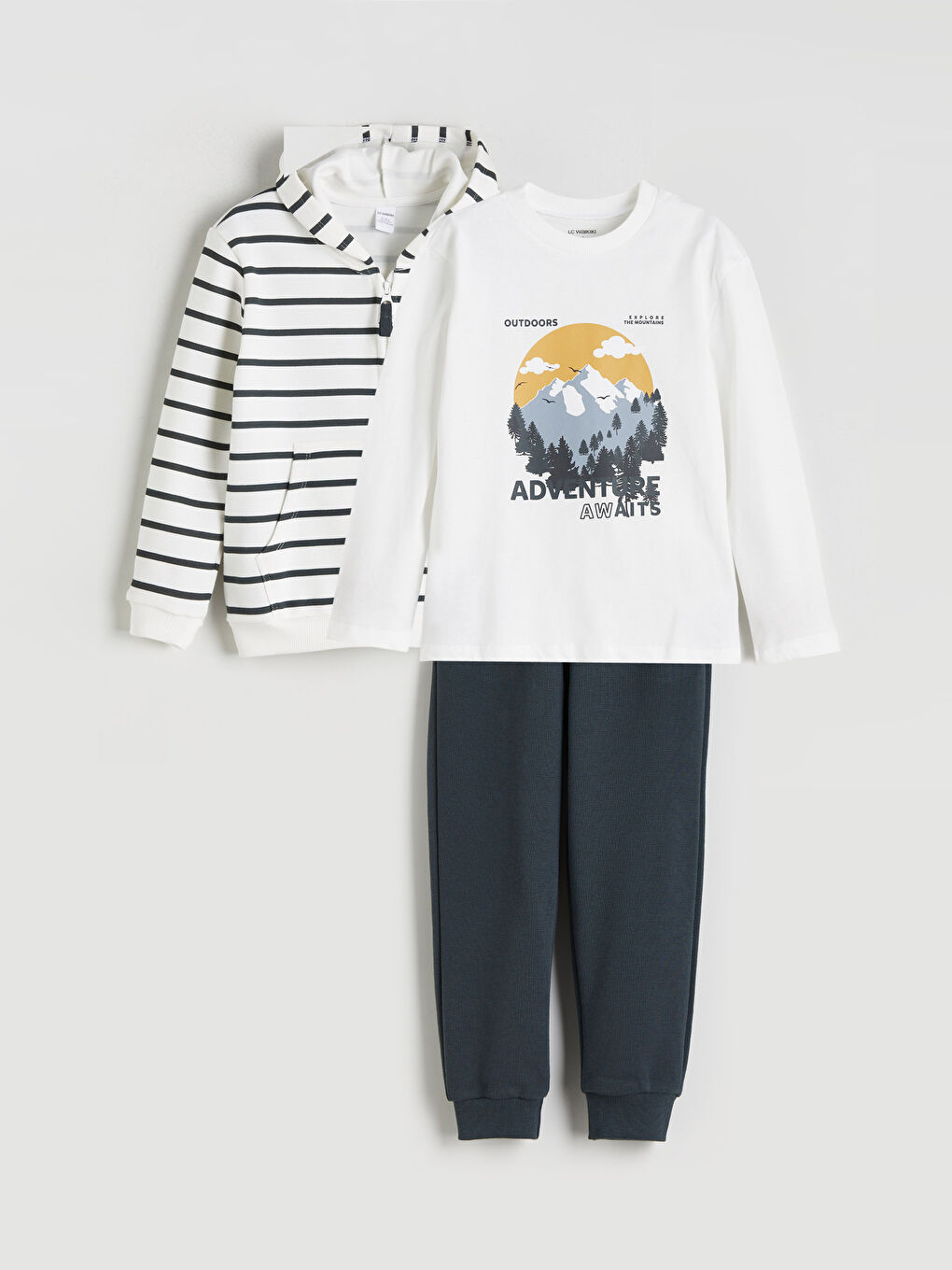 LCW Kids Printed Boys' Cardigan T-Shirt and Sweatpants 3-Piece Set -W5G549Z1-LRA