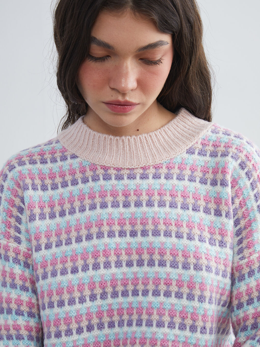 Pull-over en Tricot à Motifs pour Femmes avec Col Rond