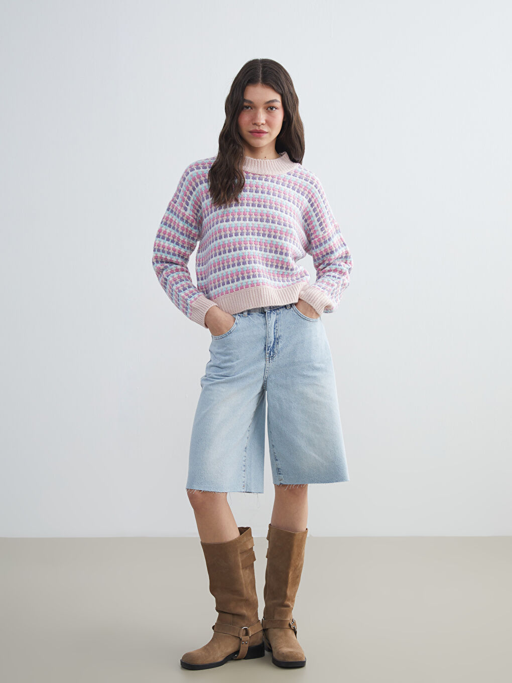 Pull-over en Tricot à Motifs pour Femmes avec Col Rond-1