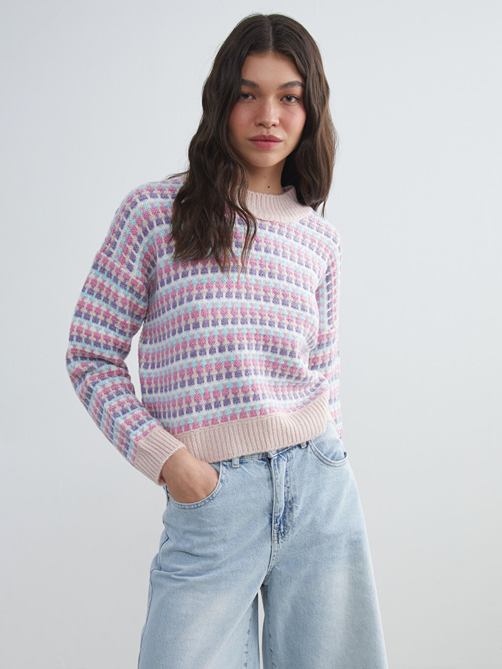 Pull-over en Tricot à Motifs pour Femmes avec Col Rond-2