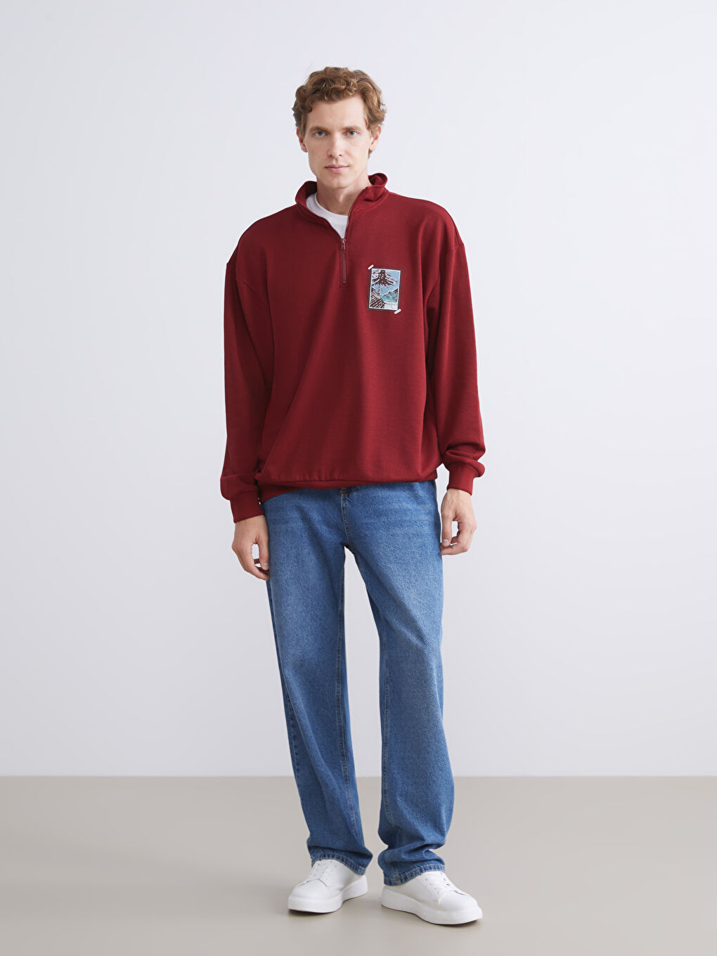 Funnel Neck Printed Men's Sweatshirt-1