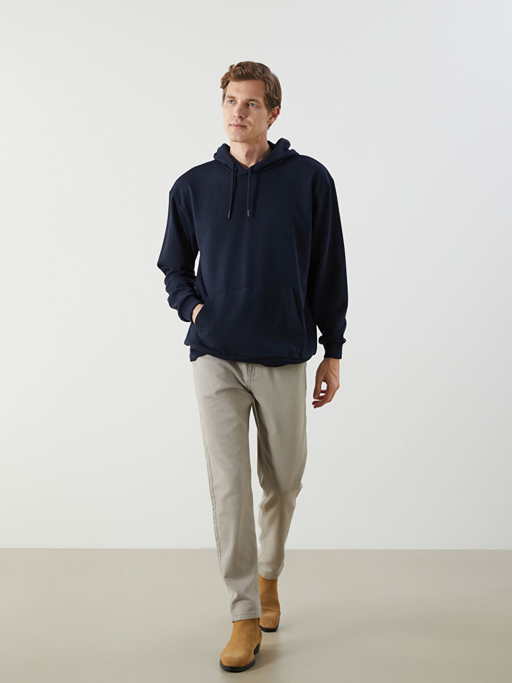 Lacivert Uzun Kollu Erkek Hoodie-1