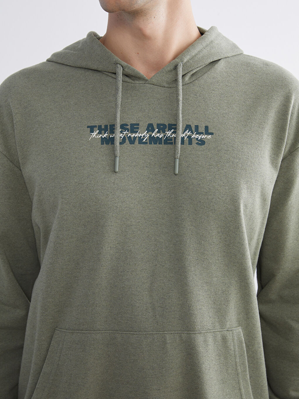 Haki Uzun Kollu Baskılı Erkek Hoodie-2