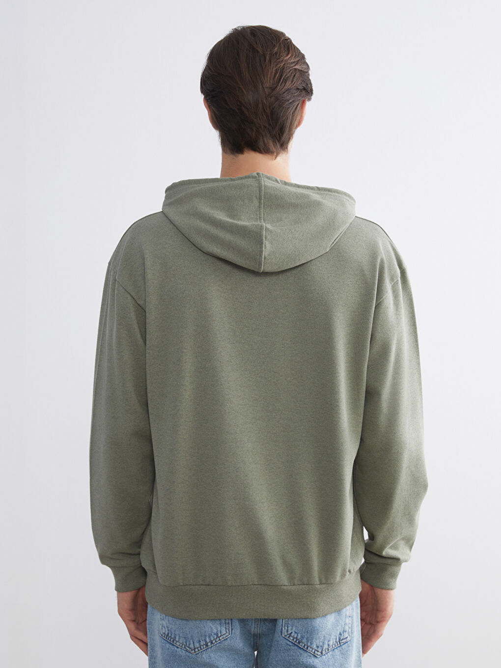 Haki Uzun Kollu Baskılı Erkek Hoodie-3