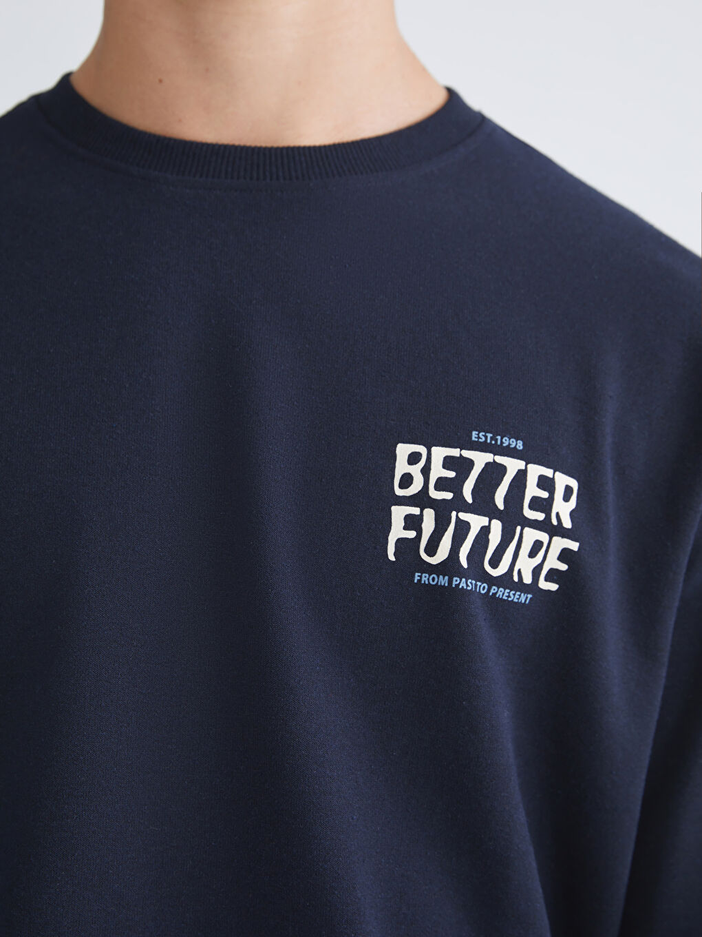 Lacivert Bisiklet Yaka Baskılı Erkek Sweatshirt-2