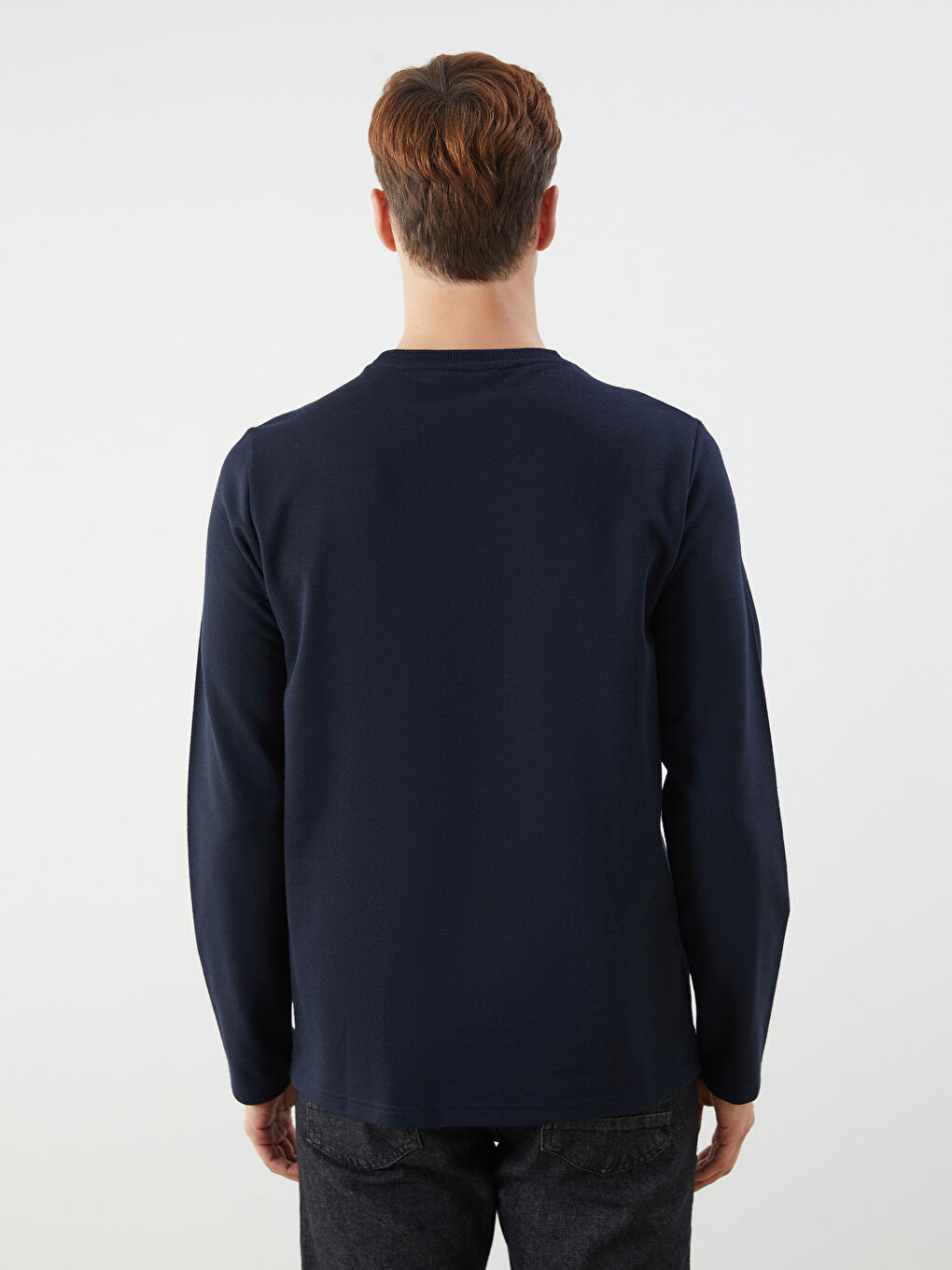 Lacivert Bisiklet Yaka Uzun Kollu Baskılı Erkek Sweatshirt-3