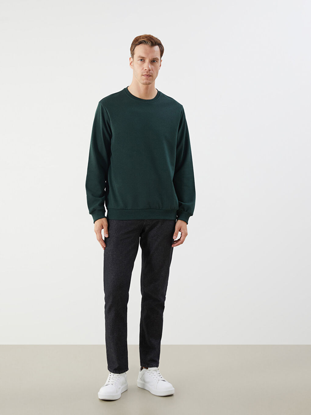 Gri Bisiklet Yaka Erkek Sweatshirt-1