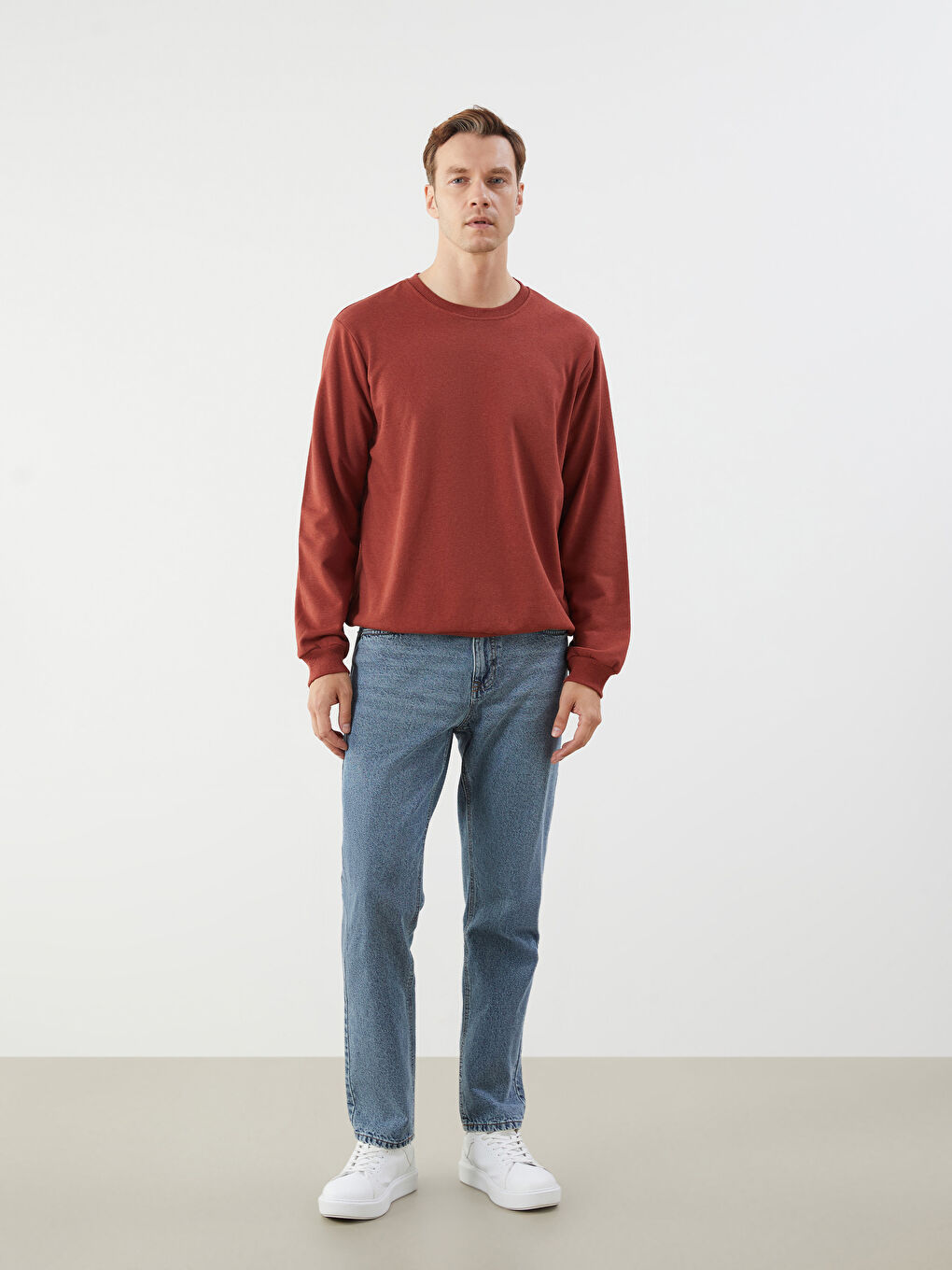 Turuncu Bisiklet Yaka Erkek Sweatshirt-1