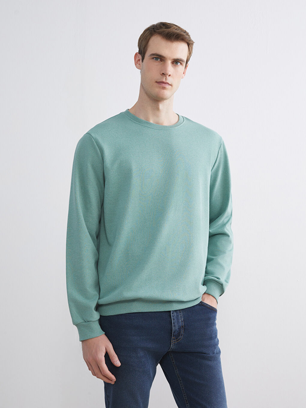 Yeşil Bisiklet Yaka Erkek Sweatshirt