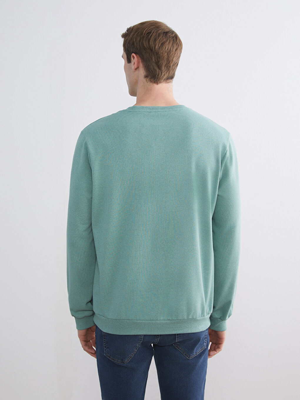 Yeşil Bisiklet Yaka Erkek Sweatshirt-2