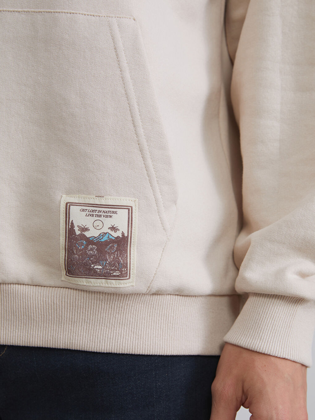 Bej Uzun Kollu Erkek Hoodie-3