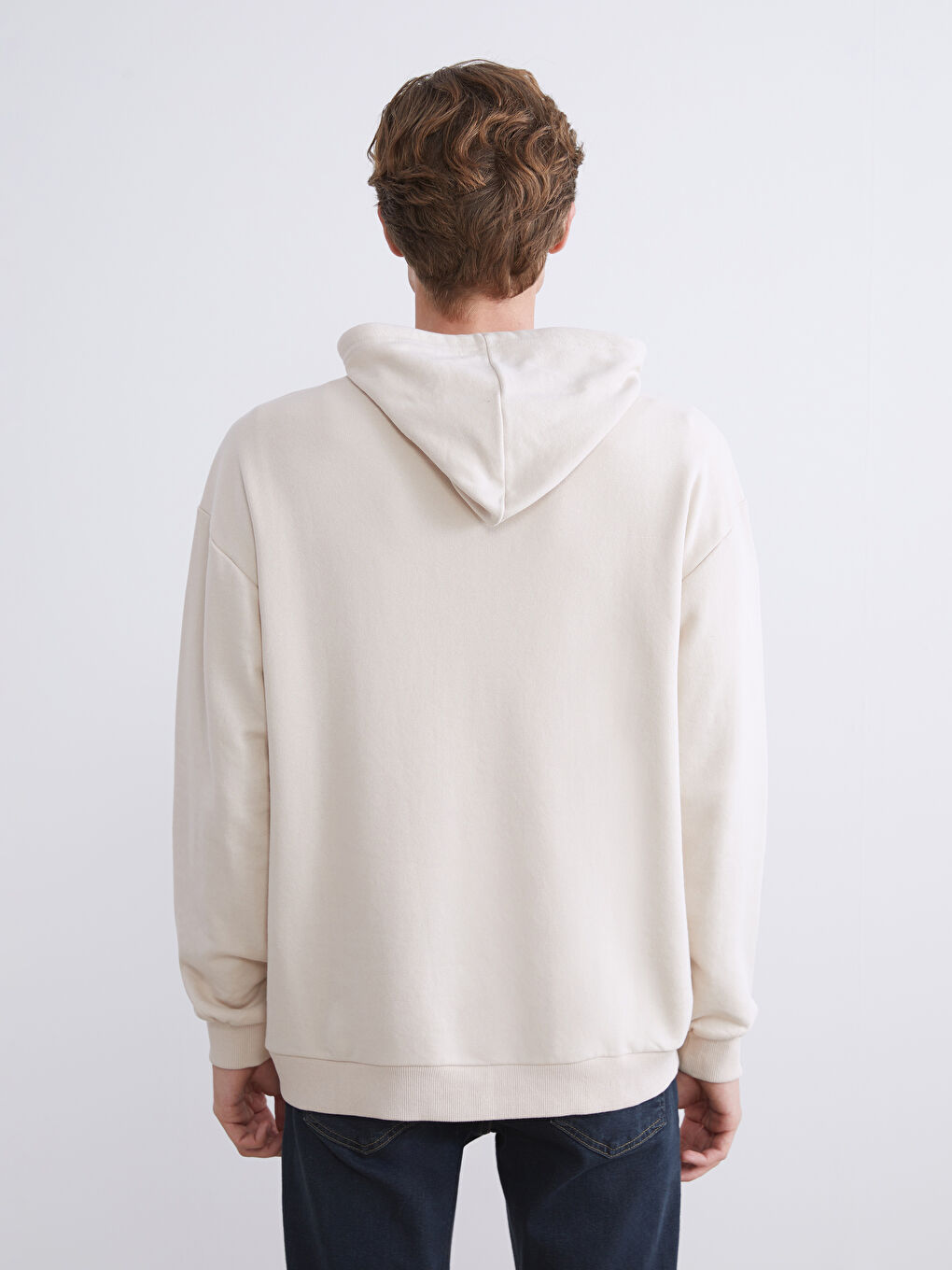 Bej Uzun Kollu Erkek Hoodie-4