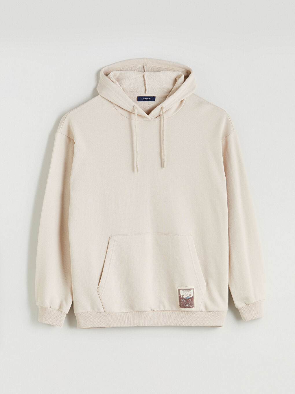 Bej Uzun Kollu Erkek Hoodie-5