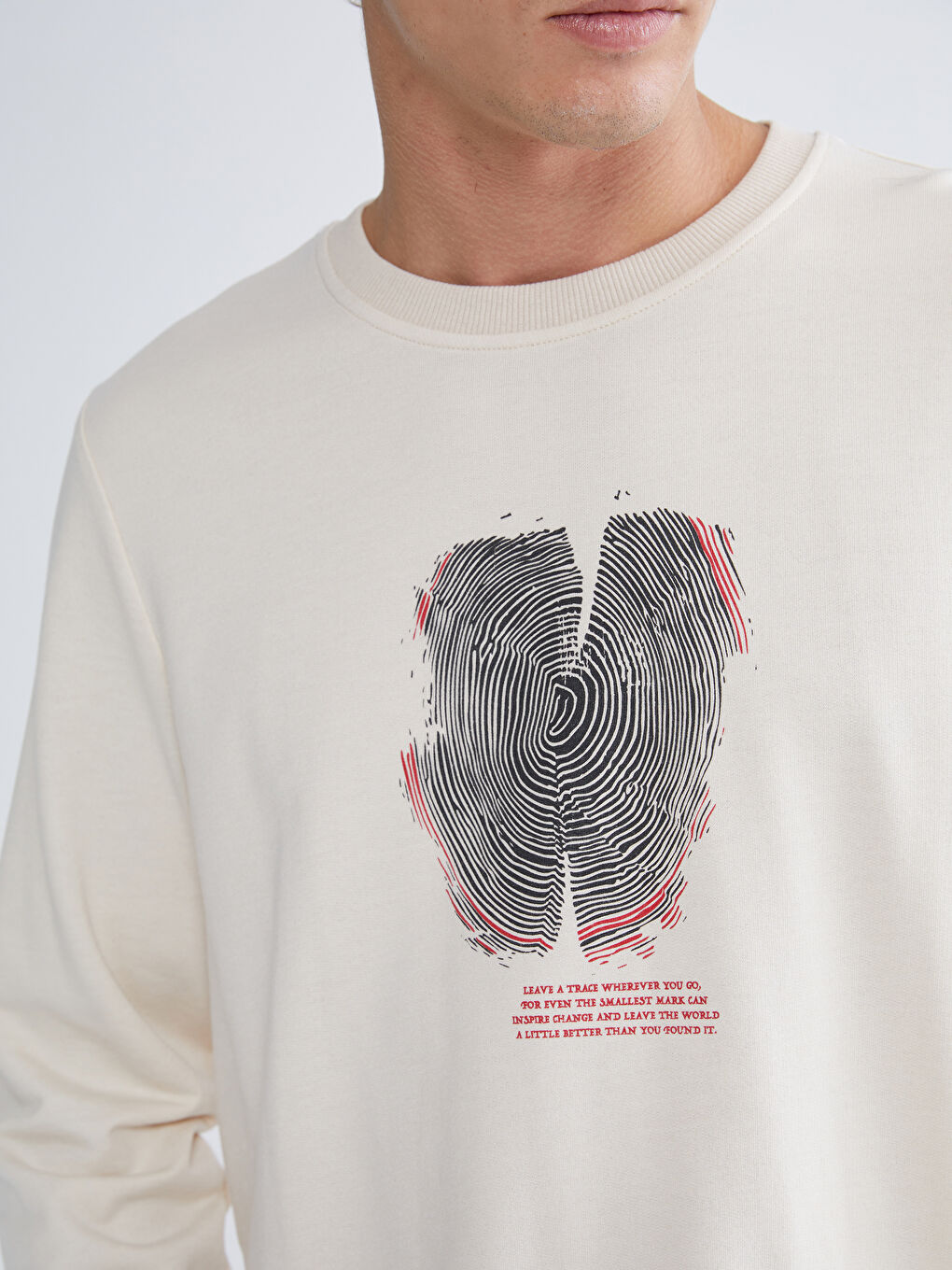 Bej Bisiklet Yaka Baskılı Erkek Sweatshirt-2