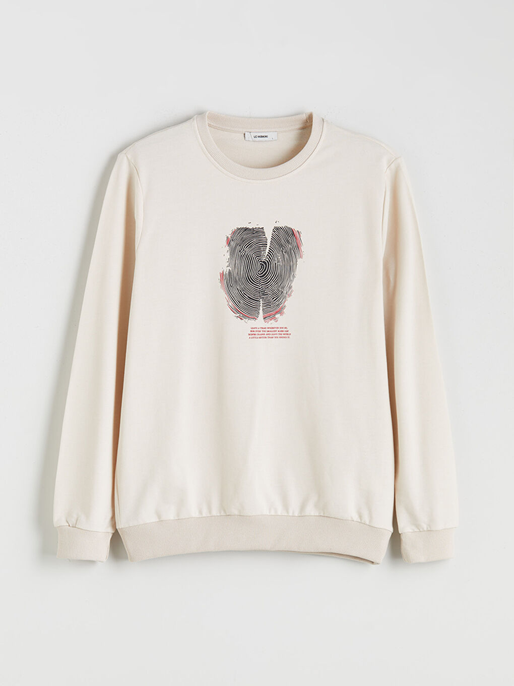 Bej Bisiklet Yaka Baskılı Erkek Sweatshirt-4