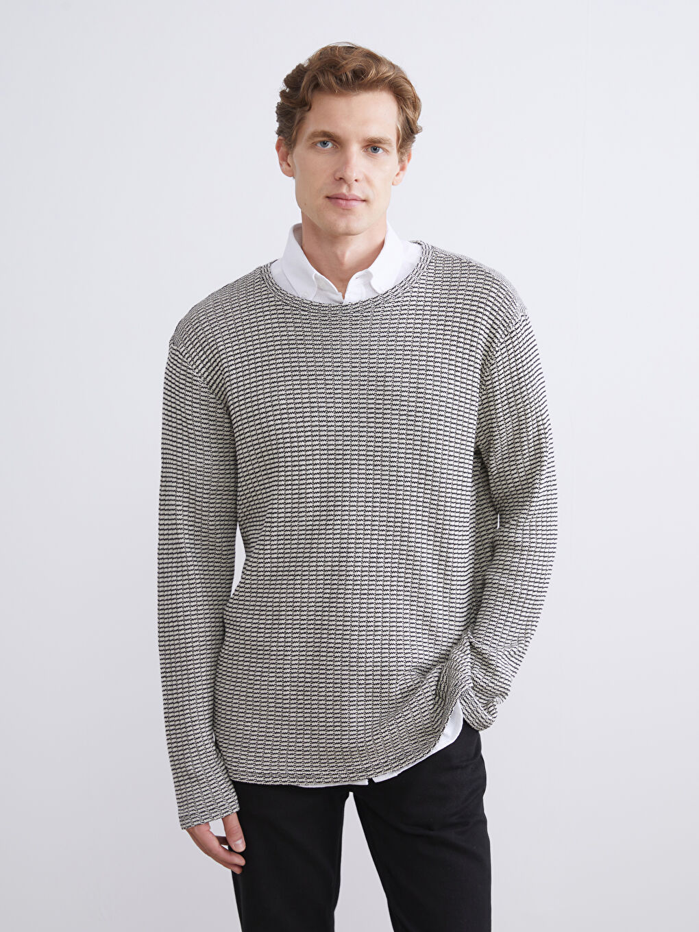 Bej Bisiklet Yaka Erkek Sweatshirt