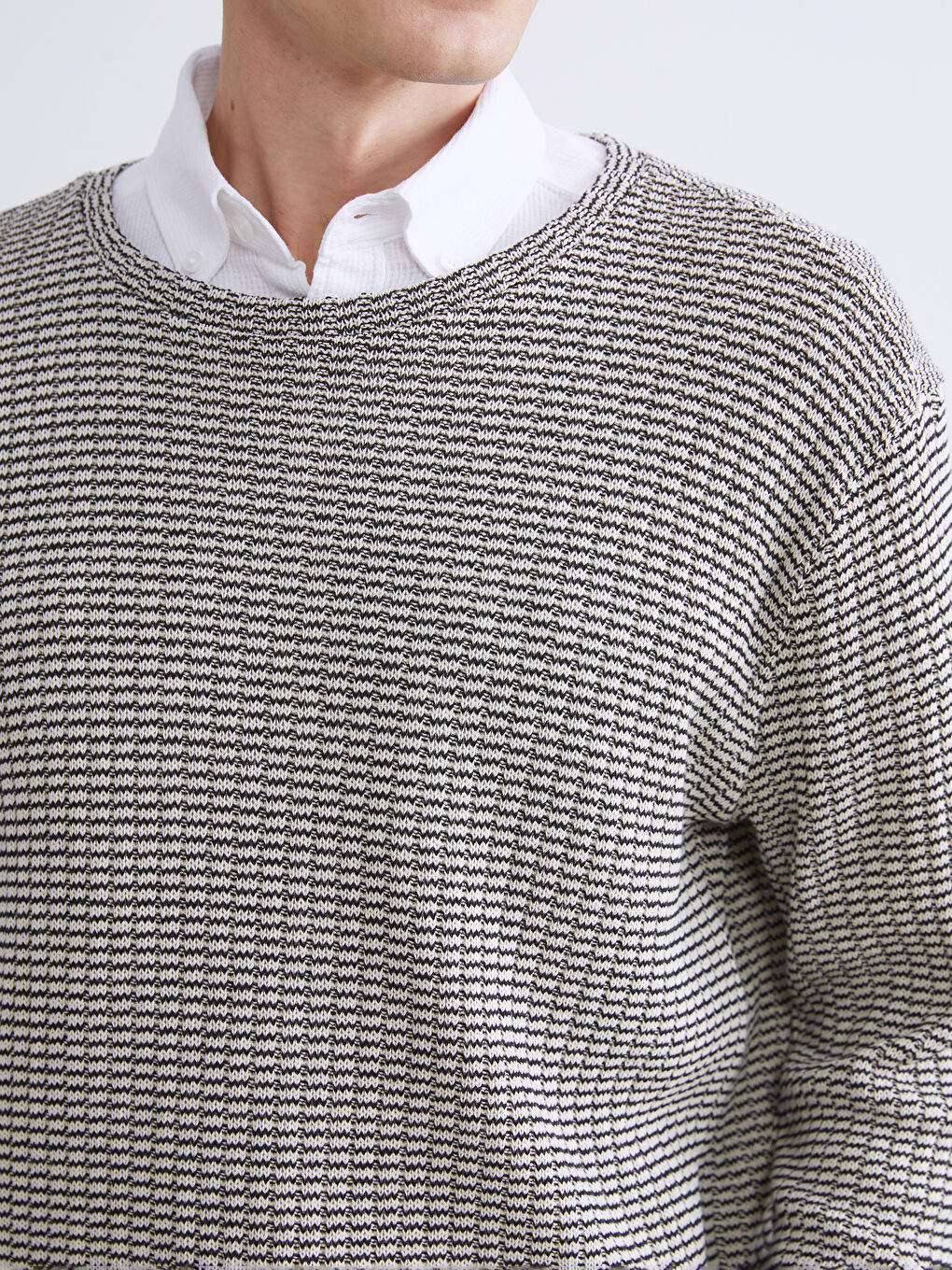 Bej Bisiklet Yaka Erkek Sweatshirt-2