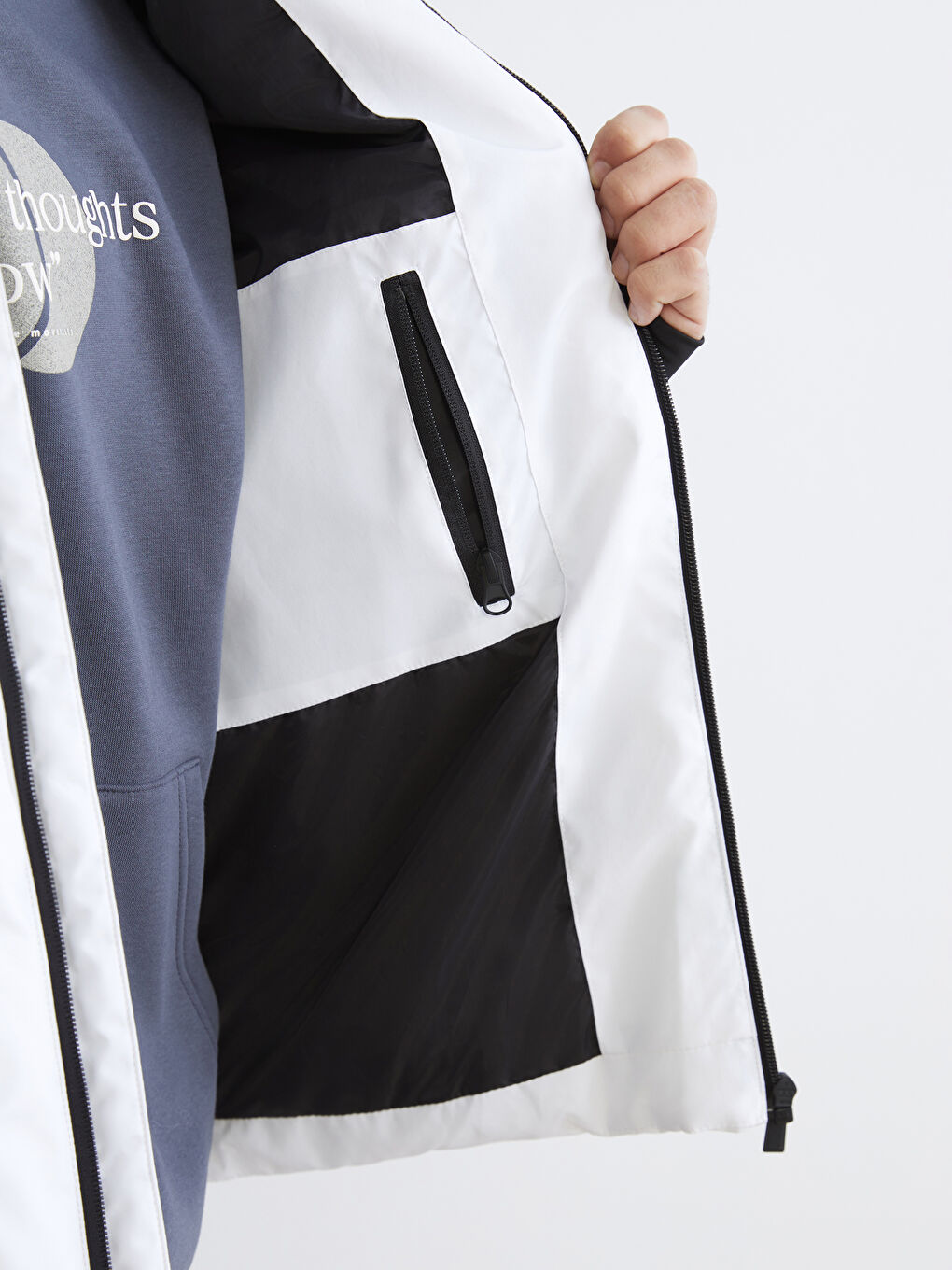 Beyaz Standart Kalıp Kapüşonlu Erkek Kayak Montu-7