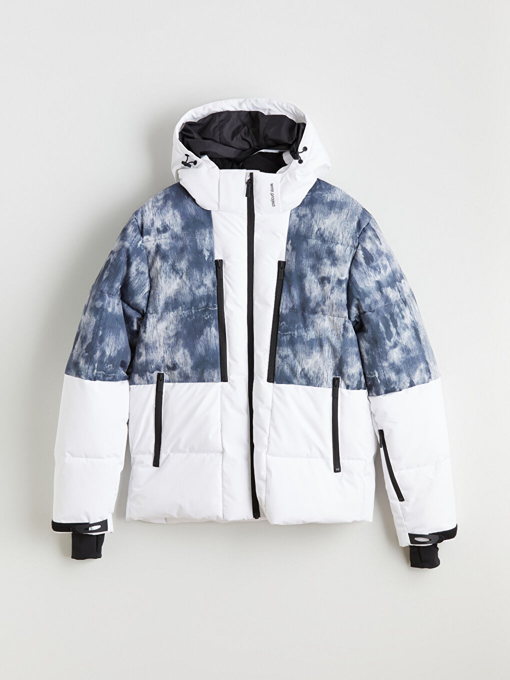 Beyaz Standart Kalıp Kapüşonlu Erkek Kayak Montu-16