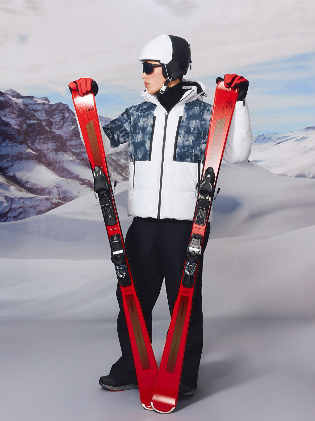 Beyaz Standart Kalıp Kapüşonlu Erkek Kayak Montu-1