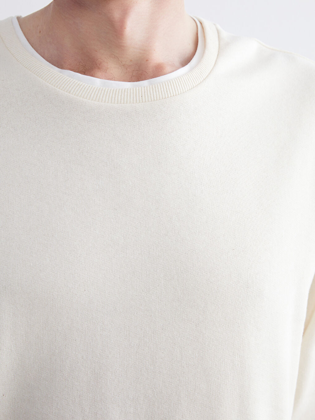 Bej Bisiklet Yaka Erkek Sweatshirt-2