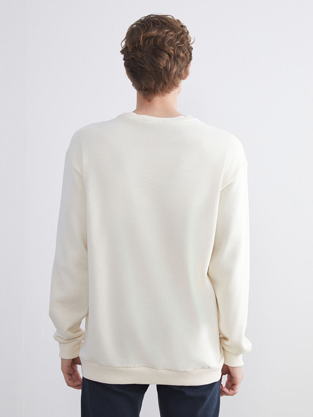 Bej Bisiklet Yaka Erkek Sweatshirt-3