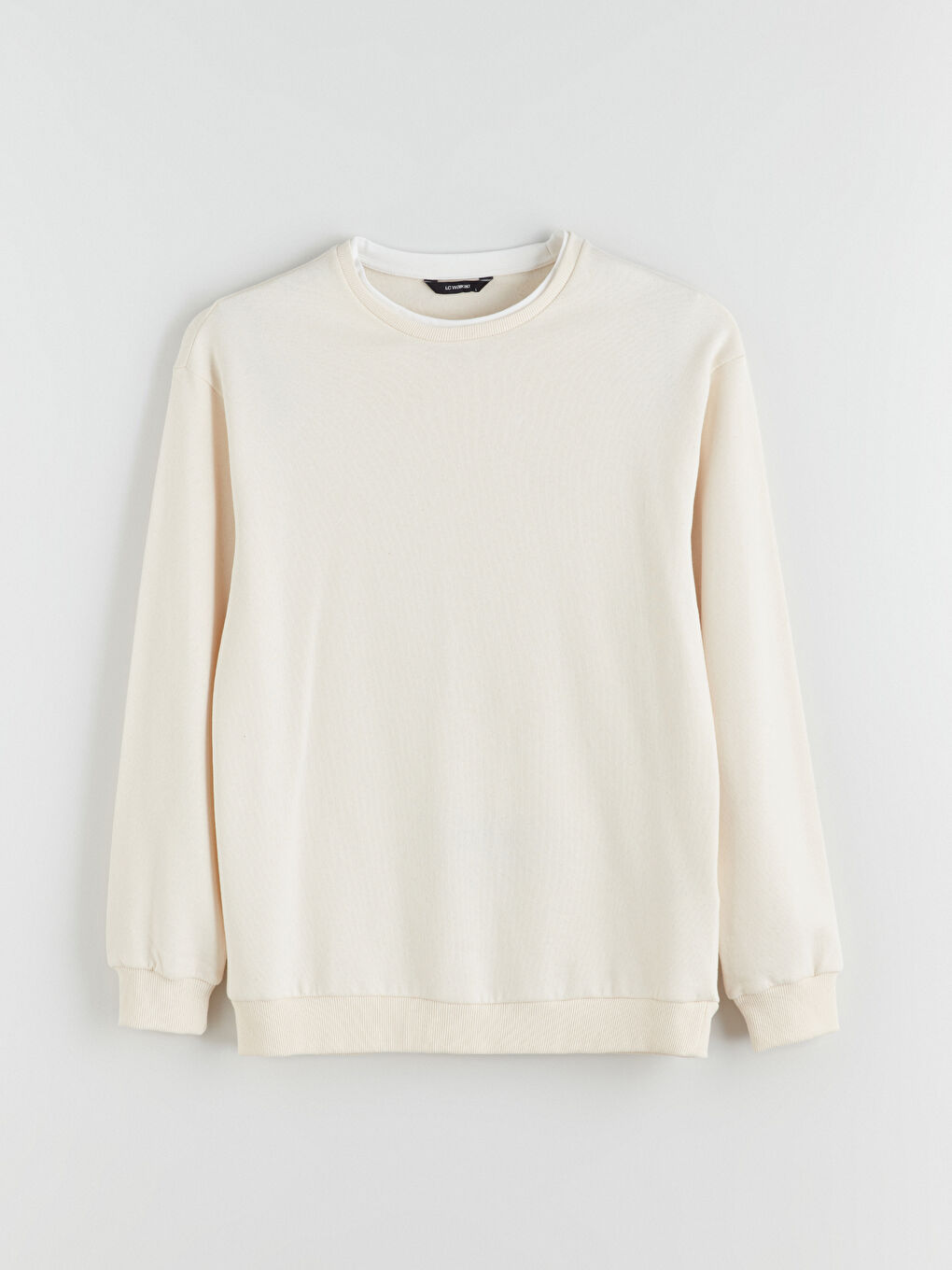 Bej Bisiklet Yaka Erkek Sweatshirt-4