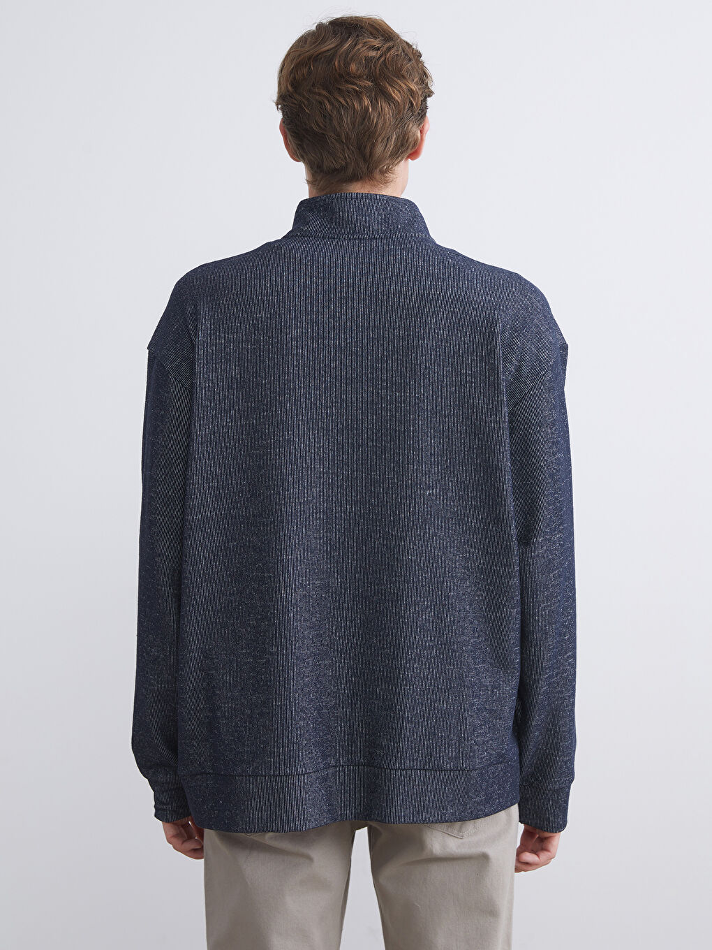 Lacivert Dik Yaka Baskılı Erkek Sweatshirt-3