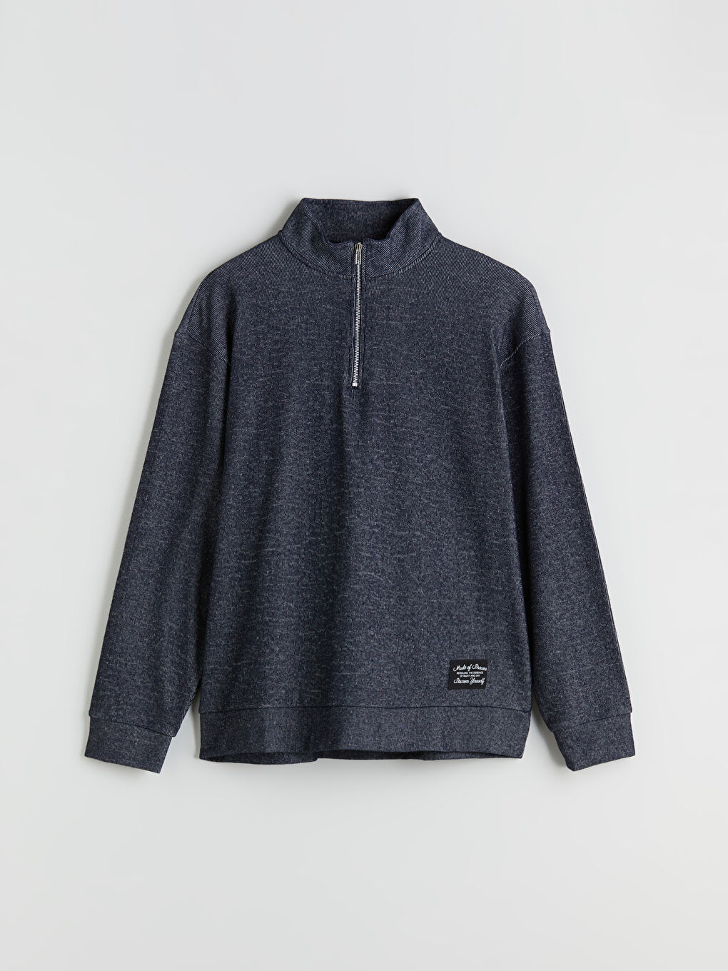 Lacivert Dik Yaka Baskılı Erkek Sweatshirt-4