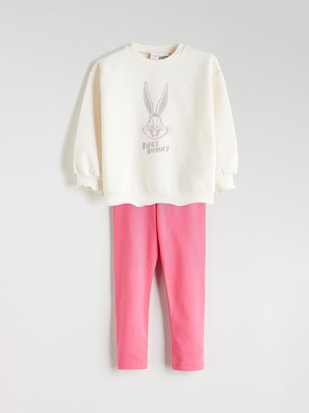 Crew Neck Bugs Bunny Printed Girls' Sweatshirt and Tights