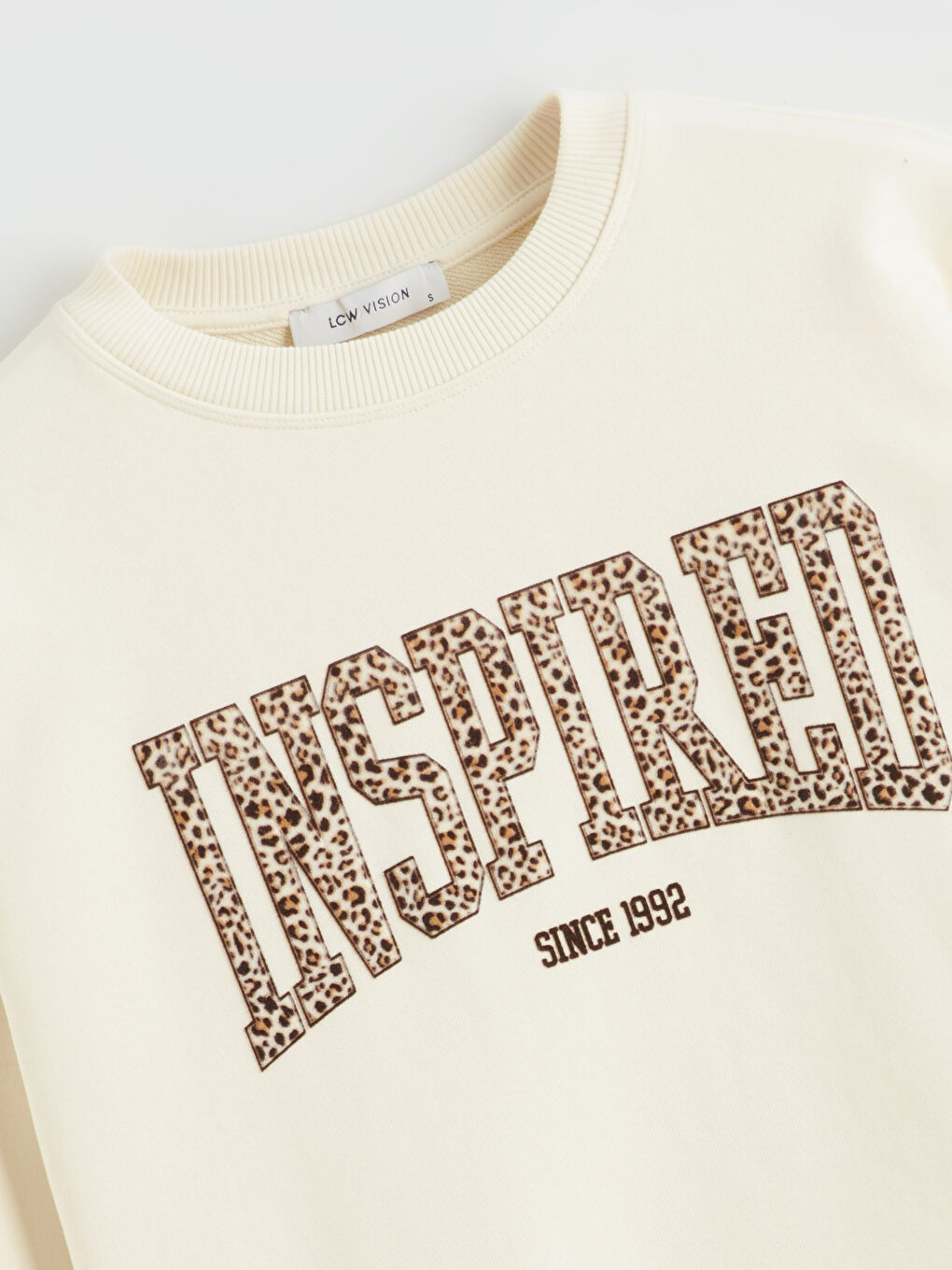 Bej Yazı Baskılı Oversize Kadın Sweatshirt-5