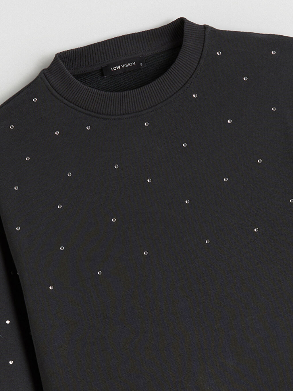 Antrasit Bisiklet Yaka Taşlı Oversize Kadın Sweatshirt-5