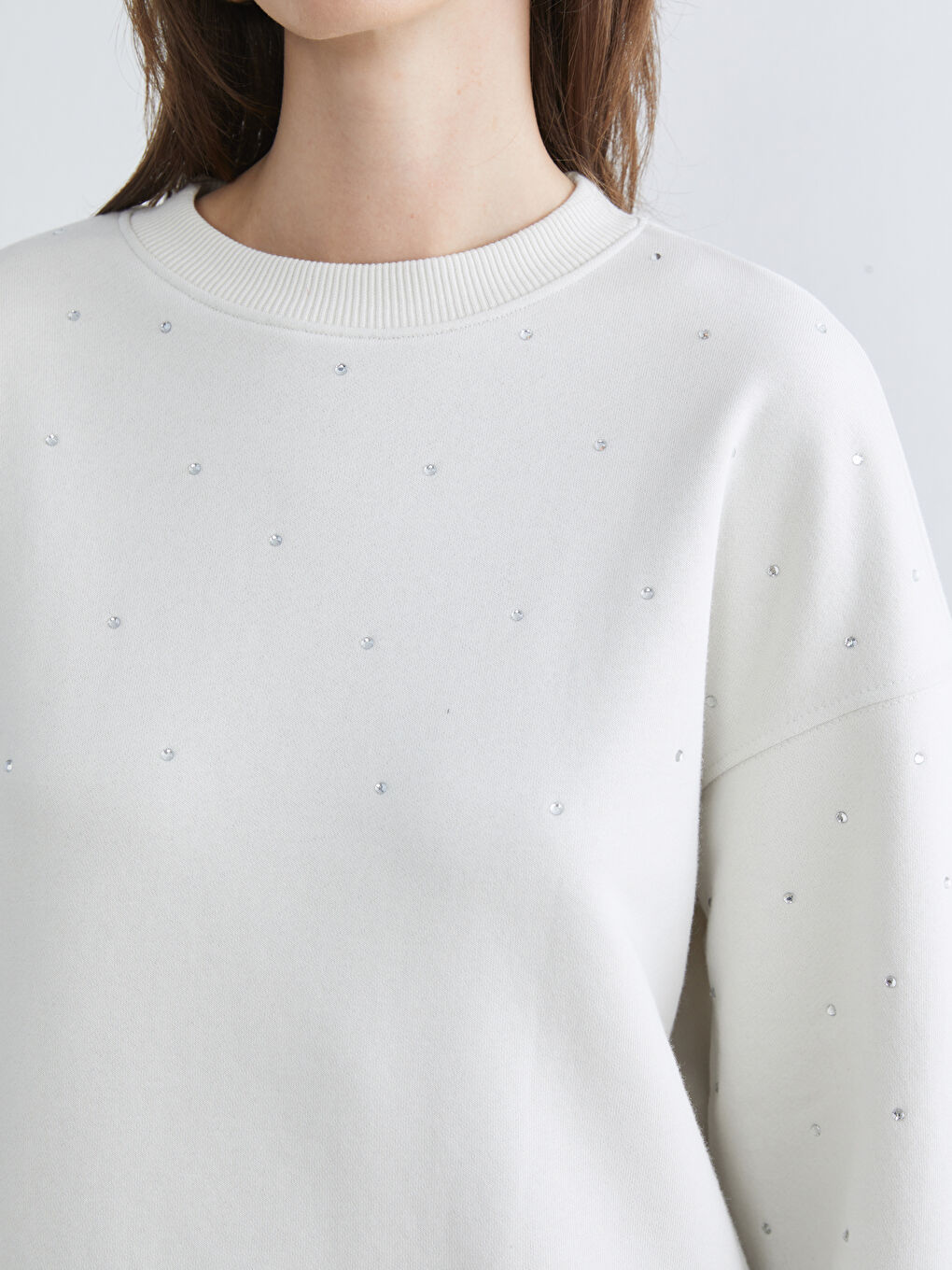 Crew Neck Rhinestone Embellished Oversize Women's Sweatshirt-2