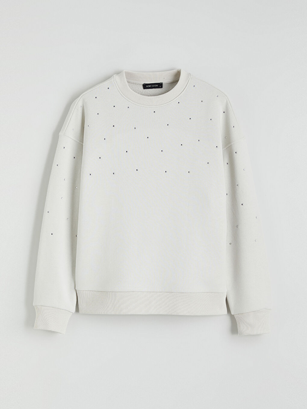 Crew Neck Rhinestone Embellished Oversize Women's Sweatshirt-4