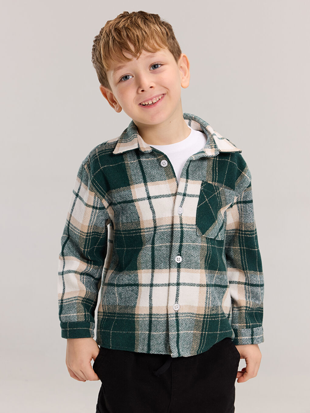 Yeşil Ekose Uzun Kollu Erkek Çocuk Gömlek