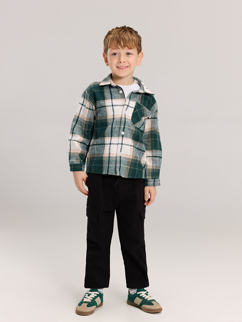 قميص كاروهات كم طويل للأولاد-1