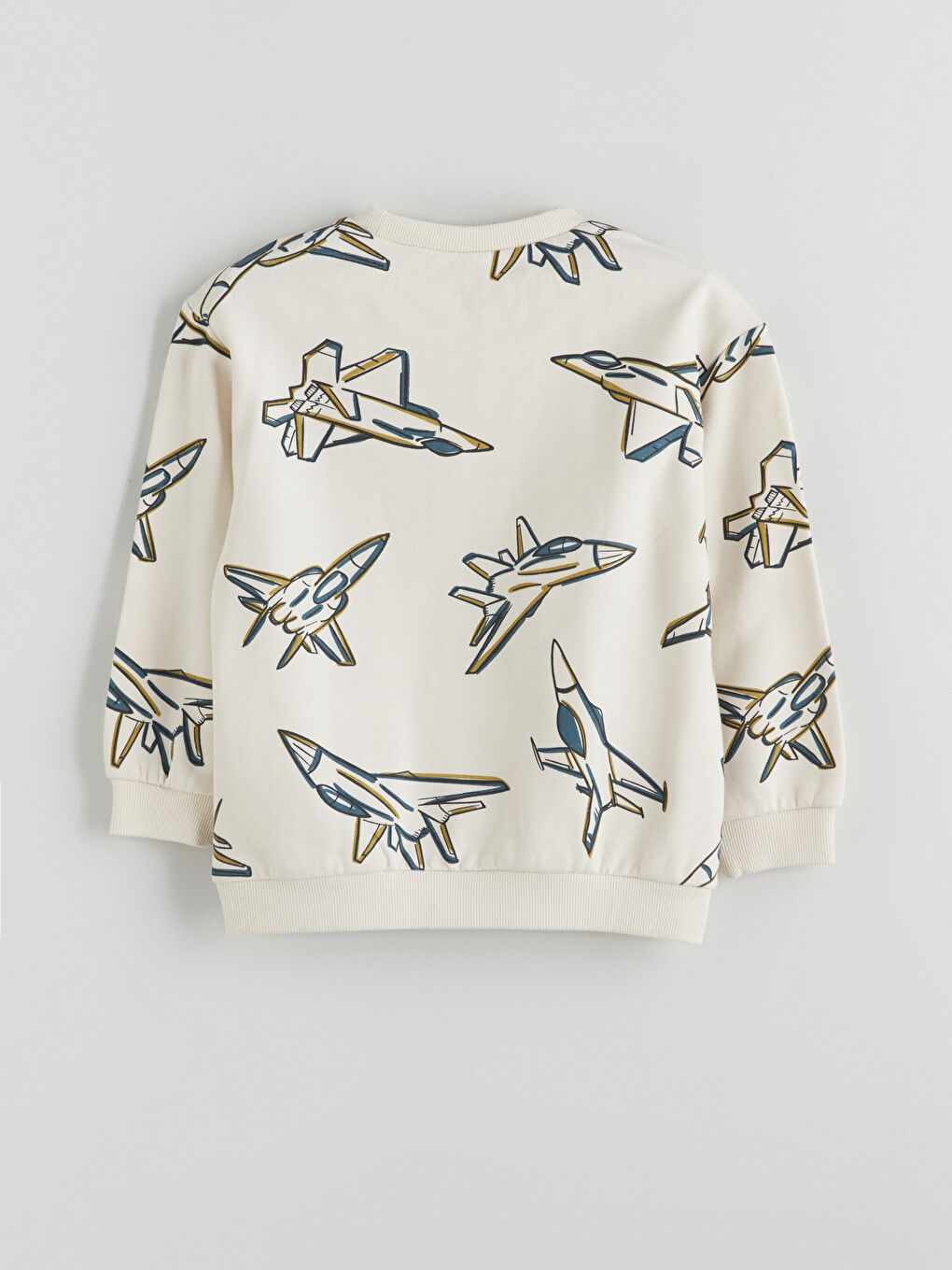 Bej Bisiklet Yaka Baskılı Erkek Çocuk Sweatshirt-1