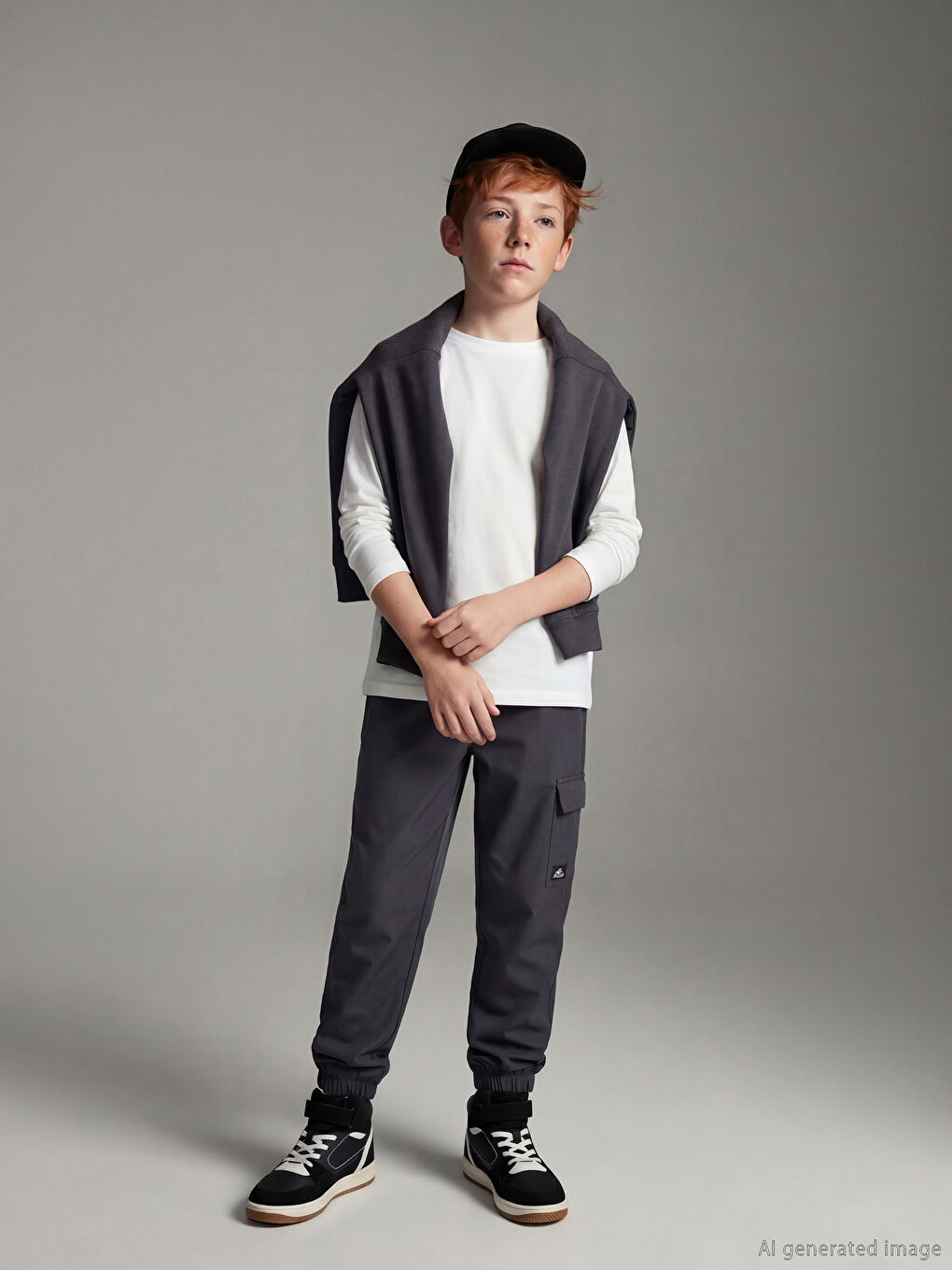 Antrasit Beli Lastikli Polar Astarlı Erkek Çocuk Pantolon