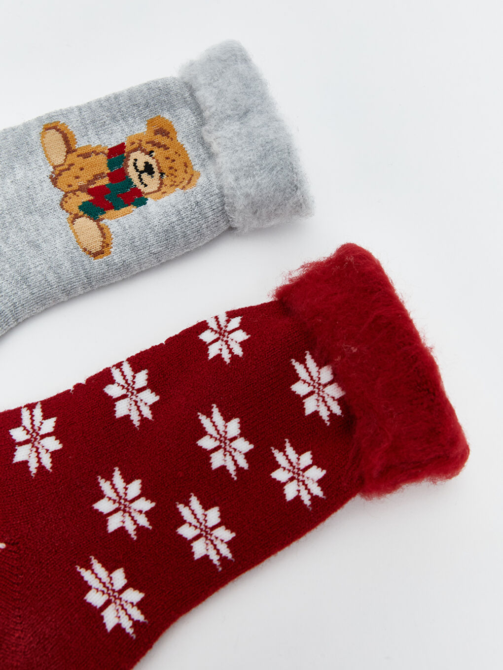 Gri Yılbaşı Temalı Kaydırmaz Taban Kadın Ev Çorabı 2'li-2