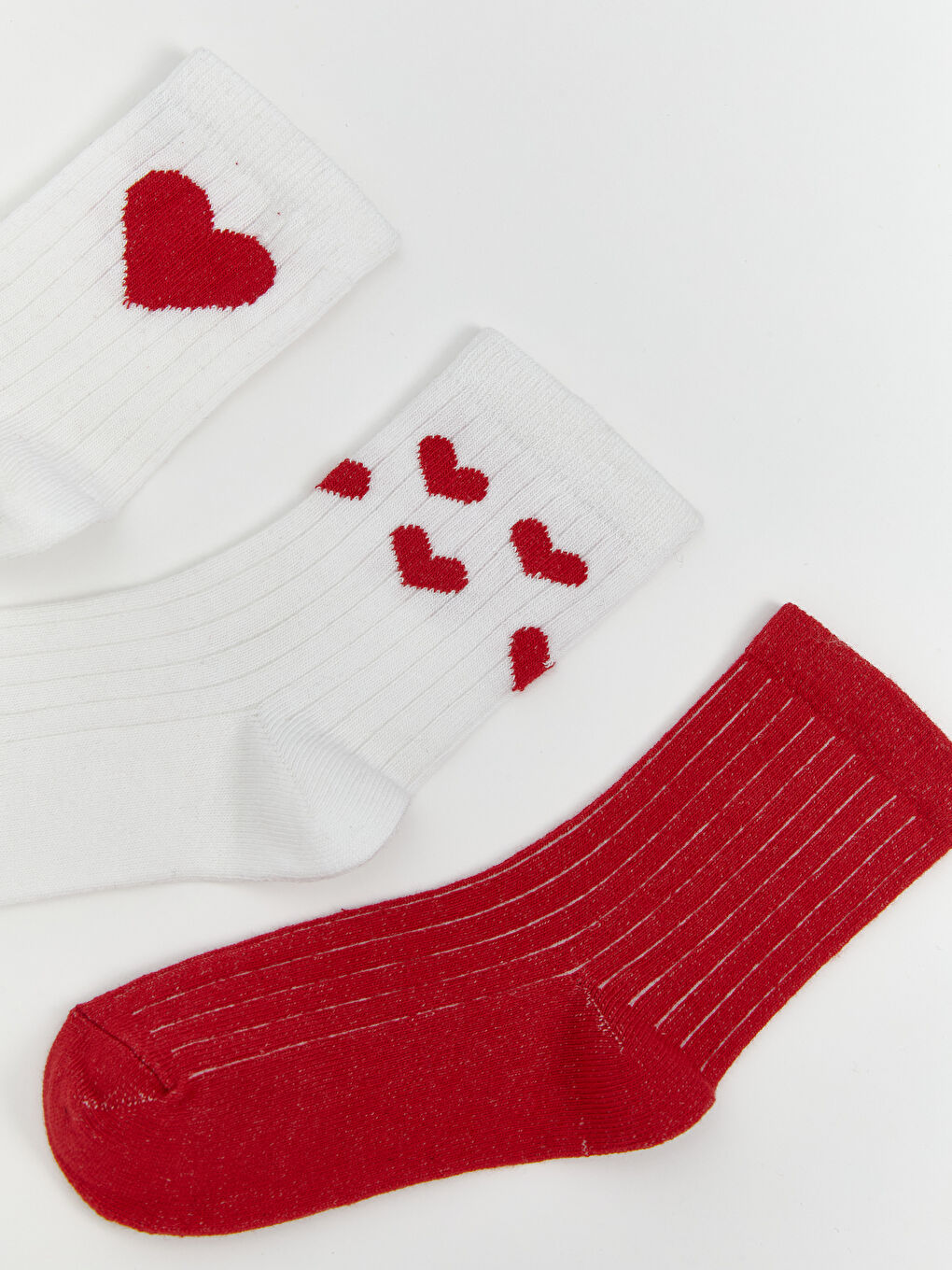 Beyaz Desenli Kız Çocuk Soket Çorap 3'lü-1