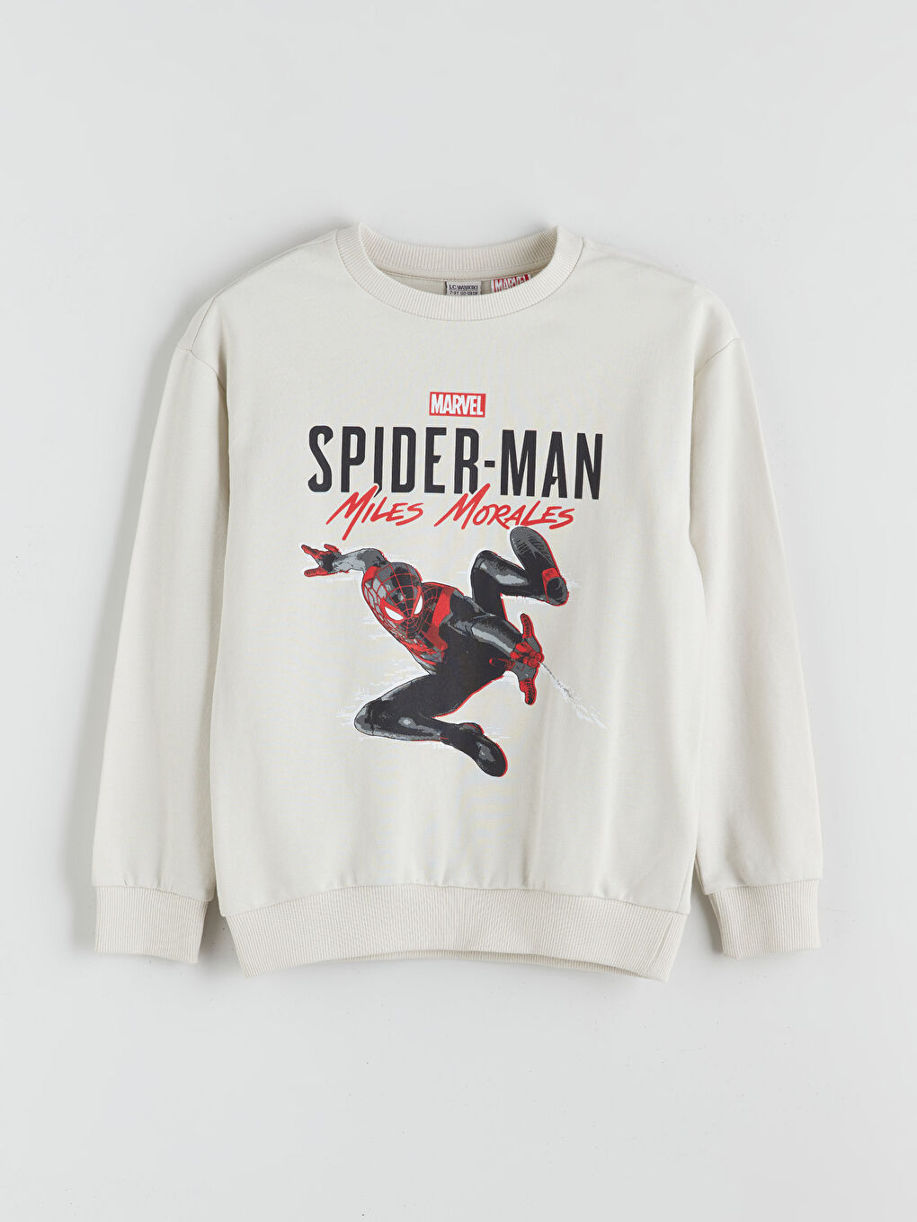 Gri Bisiklet Yaka Spider-Man Baskılı Erkek Çocuk Sweatshirt