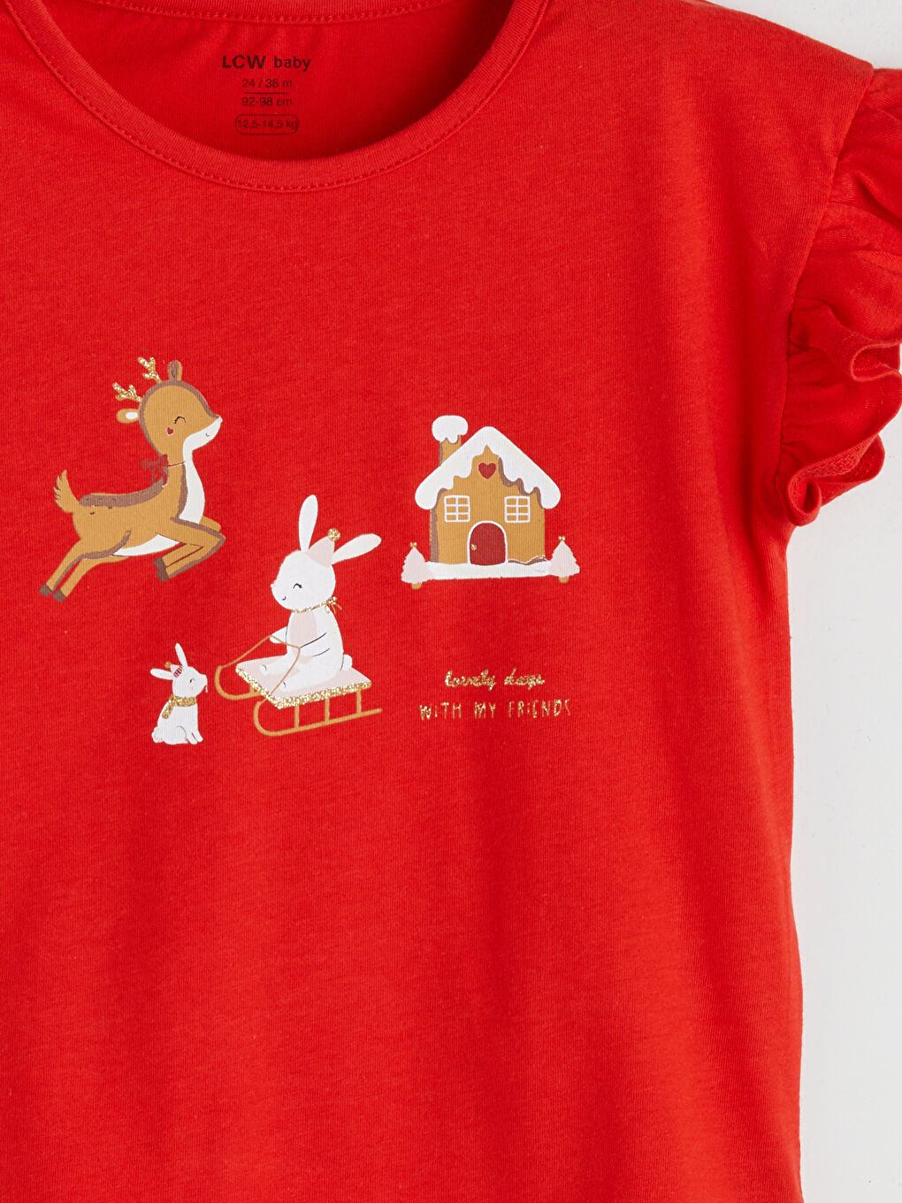 Kırmızı Yılbaşı Temalı Kız Bebek Şortlu Pijama Takımı-5