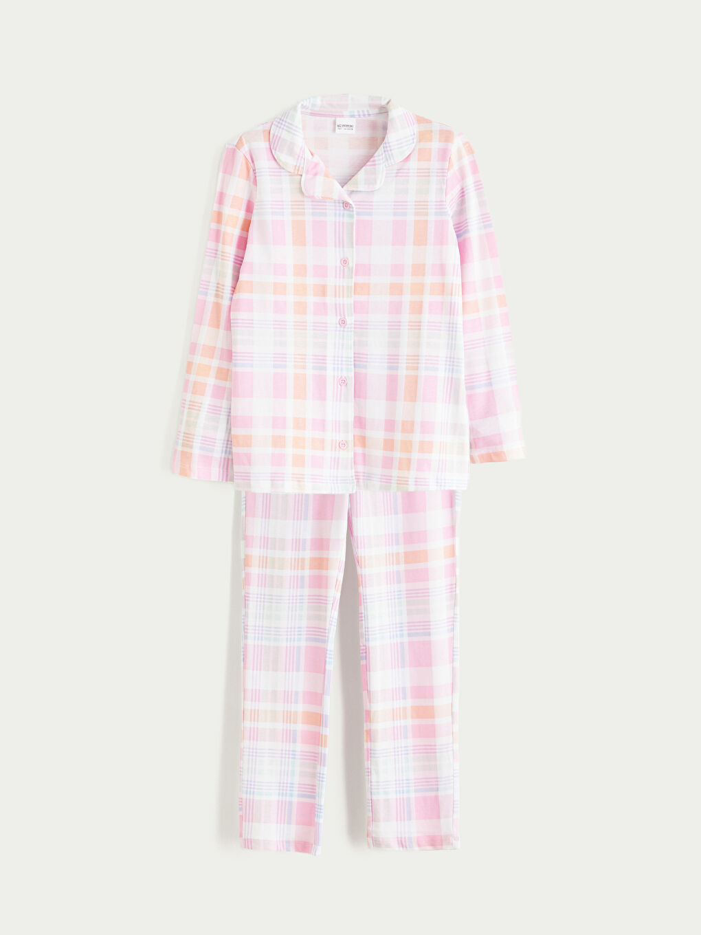 Collared Neck Plaid Girls' Pyjama Set