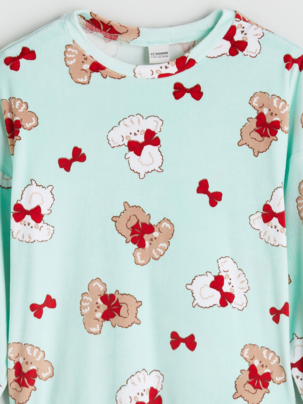 Turkuaz Bisiklet Yaka Desenli Kız Çocuk Pijama Üst-2