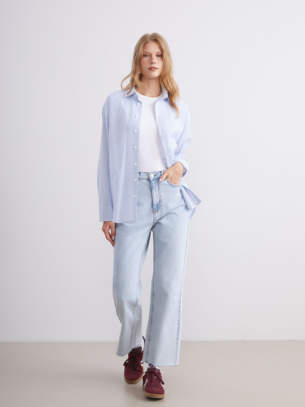 Chemise Rayée Oversize en Popeline pour Femmes-3
