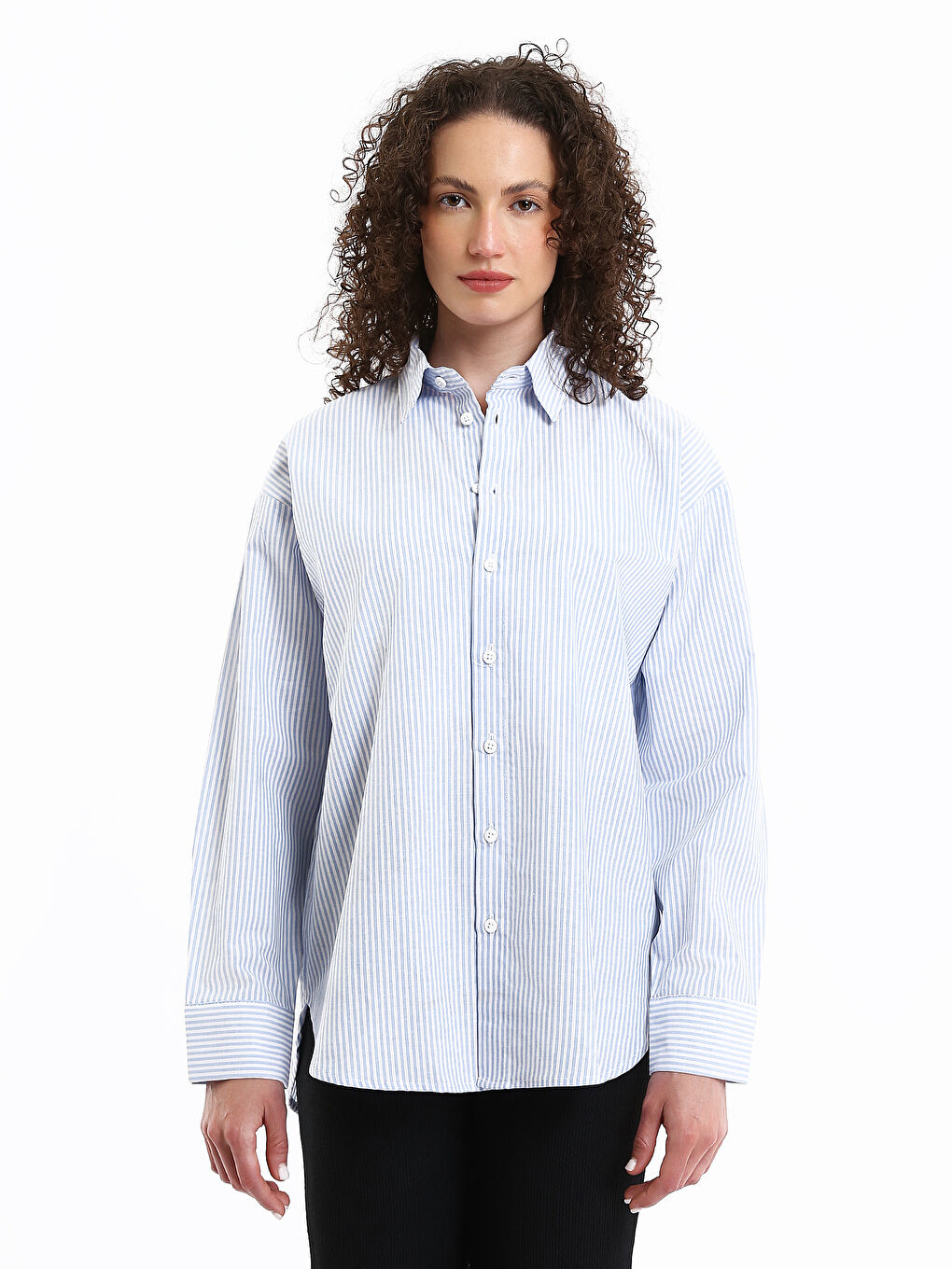 Chemise Rayée Oversize en Popeline pour Femmes-1