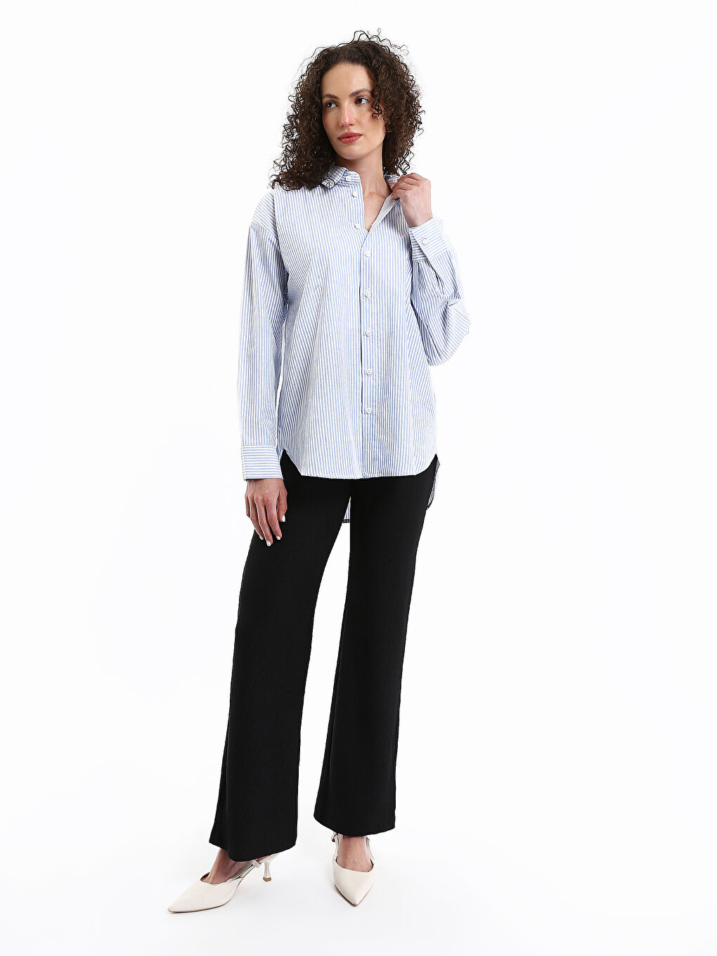 Chemise Rayée Oversize en Popeline pour Femmes-2