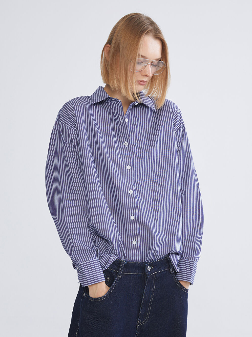 Striped Oversize Poplin Women's Shirt